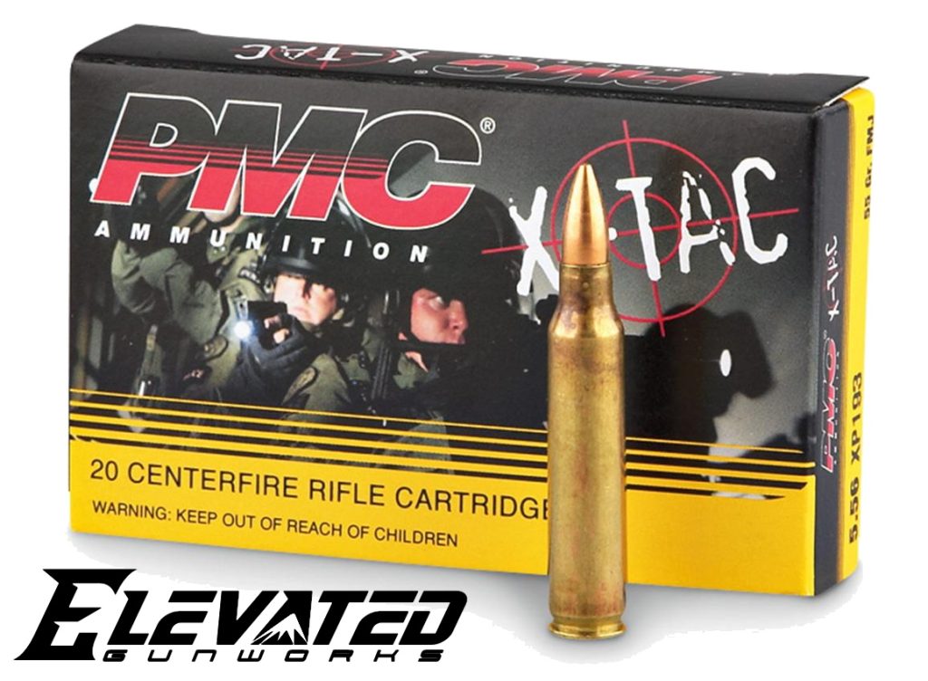 Photo of box of PMC X-TAC 5.56 NATO Ammo with a bullet cartridge